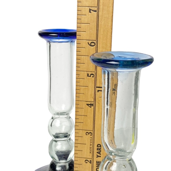 Vintage Blue Glass Candle Holders - Picture 6 of 7